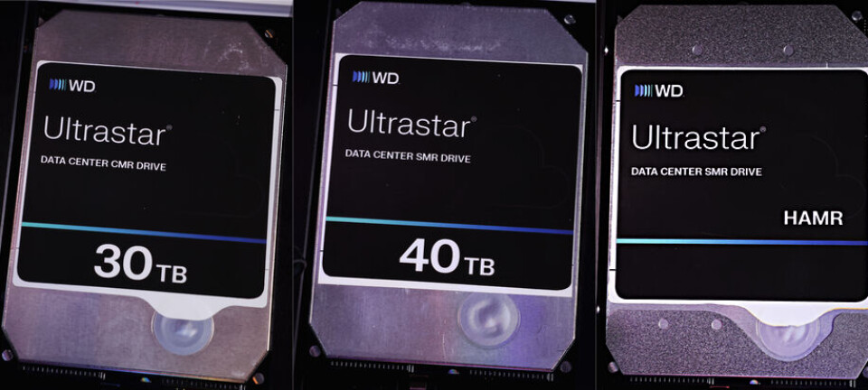 Three WD Ultrastar 30TB and 40TB HAMR hard drives displayed side by side.