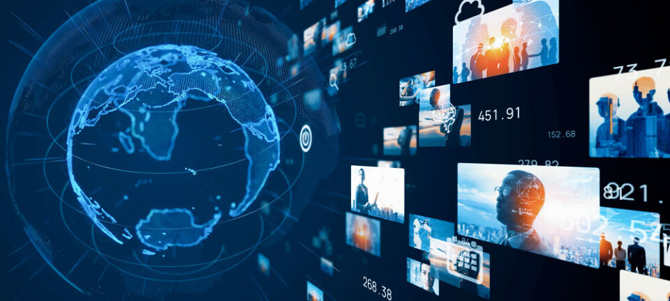 Digital globe with streaming video panels symbolizing global online communication